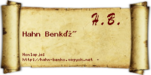 Hahn Benkő névjegykártya